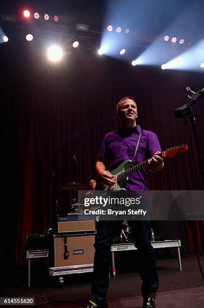 Guitarist Chris Allen of Neon Trees performs during the Scleroderma Research Foundations' Cool Comedy - Hot Cuisine fundraiser at Brooklyn Bowl Las...