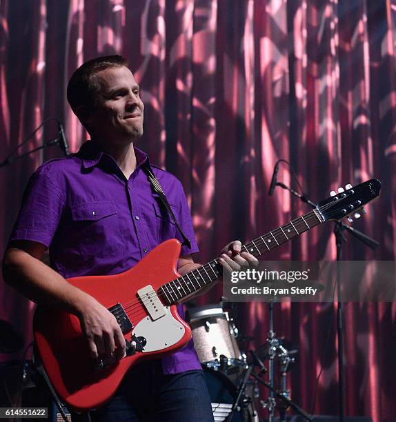 Guitarist Chris Allen of Neon Trees performs during the Scleroderma Research Foundations' Cool Comedy - Hot Cuisine fundraiser at Brooklyn Bowl Las...