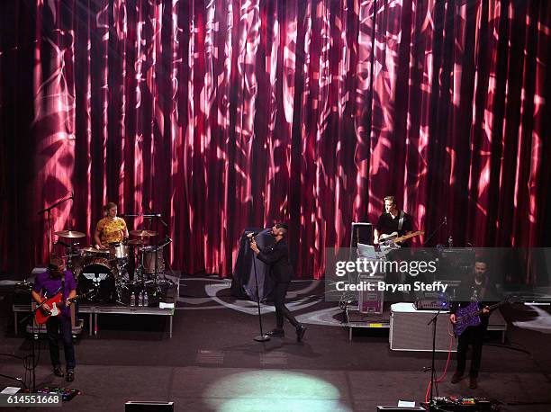 Drummer Elaine Bradley, guitarist Chris Allen, singer Tyler Glenn and bassist Branden Campbell of Neon Trees perform during the Scleroderma Research...