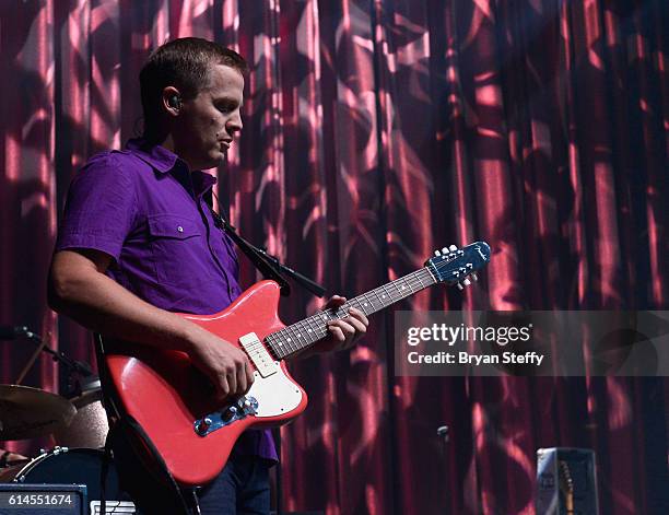 Guitarist Chris Allen of Neon Trees performs during the Scleroderma Research Foundations' Cool Comedy - Hot Cuisine fundraiser at Brooklyn Bowl Las...