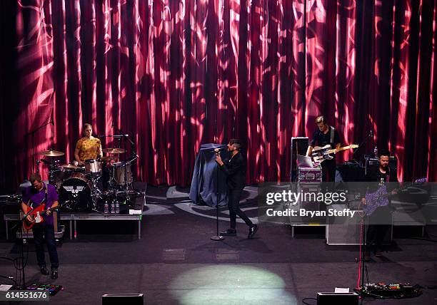 Drummer Elaine Bradley, guitarist Chris Allen, singer Tyler Glenn and bassist Branden Campbell of Neon Trees perform during the Scleroderma Research...