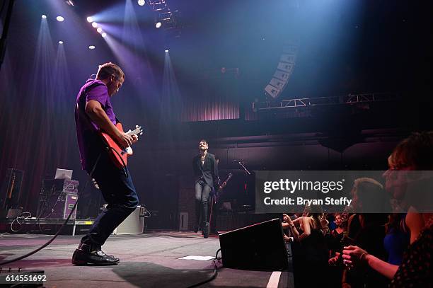 Guitarist Chris Allen and singer Tyler Glenn of Neon Trees perform during the Scleroderma Research Foundations' Cool Comedy - Hot Cuisine fundraiser...