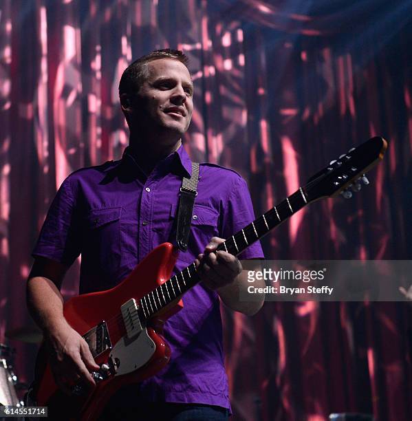 Guitarist Chris Allen of Neon Trees performs during the Scleroderma Research Foundations' Cool Comedy - Hot Cuisine fundraiser at Brooklyn Bowl Las...