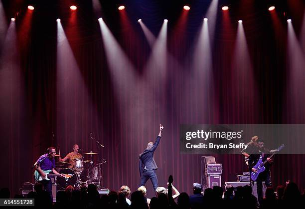 Drummer Elaine Bradley, guitarist Chris Allen, singer Tyler Glenn and bassist Branden Campbell of Neon Trees perform during the Scleroderma Research...