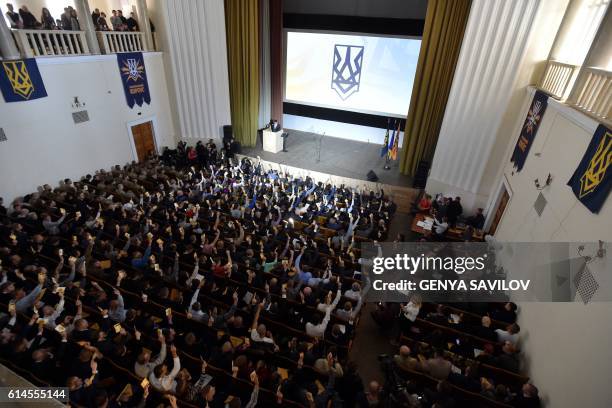 Delegates vote during the first congress of the new political party "National Corps", created from the members of "Azov" civil corps and veterans of...