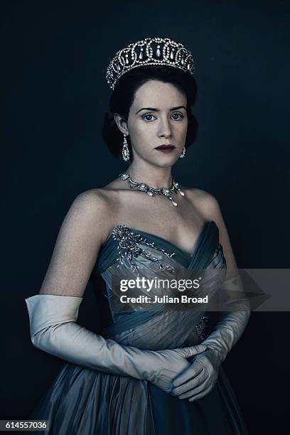 Actor Claire Foy as Queen Elizabeth II from the series Crown is photographed for Vanity Fair on February 16, 2016 in Borehamwood, England.