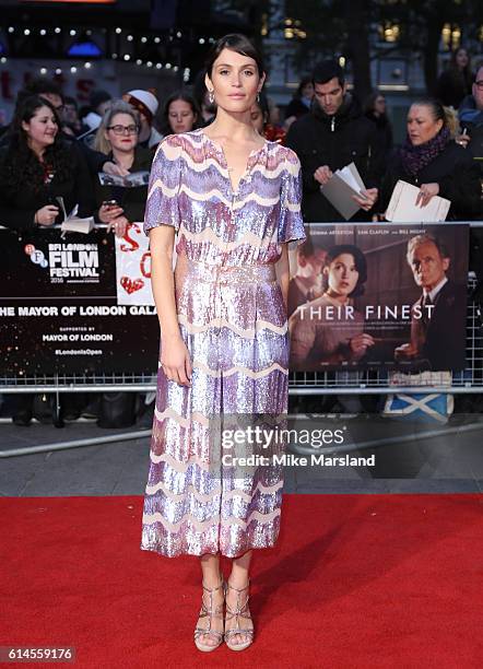 Gemma Arterton attends 'Their Finest' Mayor's Centrepiece Gala screening during the 60th BFI London Film Festival at Odeon Leicester Square on...