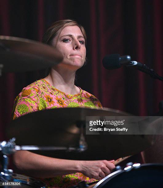 Drummer Elaine Bradley of Neon Trees performs during the Scleroderma Research Foundations' Cool Comedy - Hot Cuisine fundraiser at Brooklyn Bowl Las...