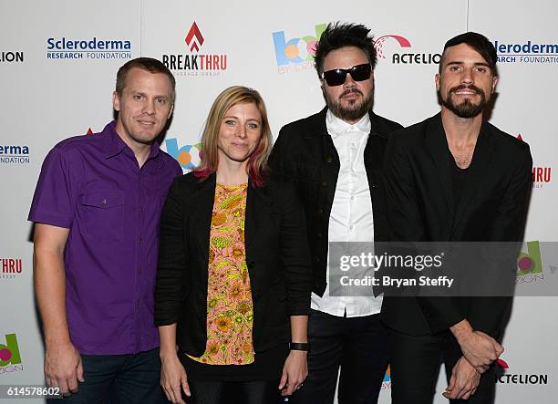 Guitarist Chris Allen, drummer Elaine Bradley, bassist Brendan Campbell and singer Tyler Glenn of Neon Trees attend the Scleroderma Research...