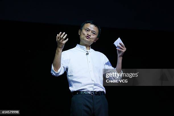 Alibaba chairman Jack Ma makes speech during opening ceremony of the Computing Conference 2016 at Hangzhou Yunqi Cloud Town International Expo Centre...