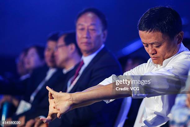 Alibaba chairman Jack Ma and Terry Gou, founder and chairman of Foxconn, attend opening ceremony of the Computing Conference 2016 at Hangzhou Yunqi...