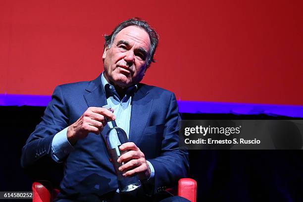 Oliver Stone attends a press conference for 'Powidoki - Afterimage' during the 11th Rome Film Festival at Auditorium Parco Della Musica on October...