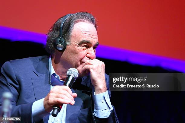 Oliver Stone attends a press conference for 'Snowden' during the 11th Rome Film Festival at Auditorium Parco Della Musica on October 14, 2016 in...