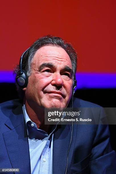 Oliver Stone attends a press conference for 'Snowden' during the 11th Rome Film Festival at Auditorium Parco Della Musica on October 14, 2016 in...