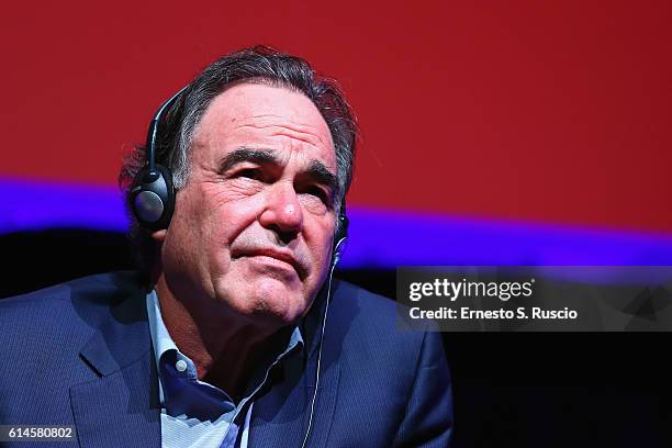 Oliver Stone attends a press conference for 'Snowden' during the 11th Rome Film Festival at Auditorium Parco Della Musica on October 14, 2016 in...