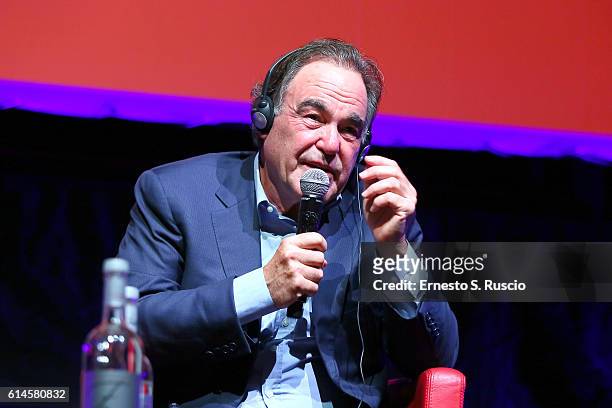 Oliver Stone attends a press conference for 'Snowden' during the 11th Rome Film Festival at Auditorium Parco Della Musica on October 14, 2016 in...