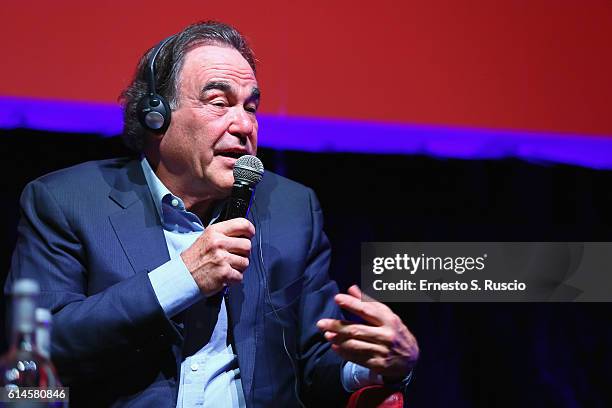 Oliver Stone attends a press conference for 'Snowden' during the 11th Rome Film Festival at Auditorium Parco Della Musica on October 14, 2016 in...