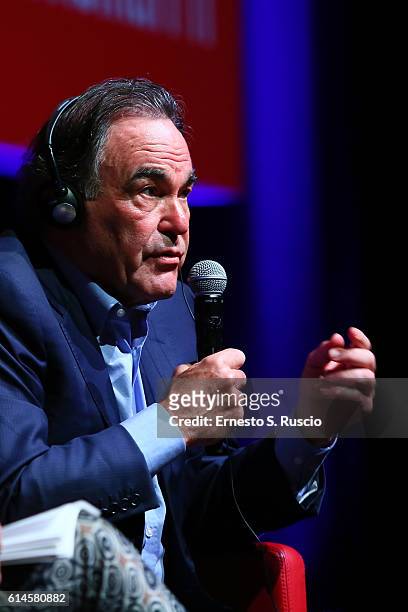 Oliver Stone attends a press conference for 'Snowden' during the 11th Rome Film Festival at Auditorium Parco Della Musica on October 14, 2016 in...