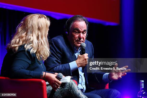 Oliver Stone attends a press conference for 'Snowden' during the 11th Rome Film Festival at Auditorium Parco Della Musica on October 14, 2016 in...