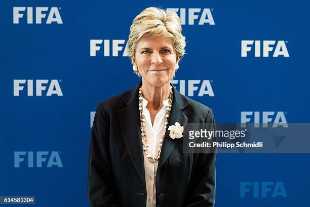 Council member Evelina Christillin poses for a photo after part II of the FIFA Council Meeting 2016 at the FIFA headquarters on October 14, 2016 in...