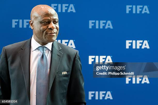 Council member Constant Omari poses for a photo after part II of the FIFA Council Meeting 2016 at the FIFA headquarters on October 14, 2016 in...