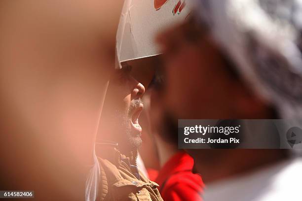 Policeman guards as hunderds of activists from the coalition of leftist and nationalist parties in Jordan protest against the gas deal with Israel,...