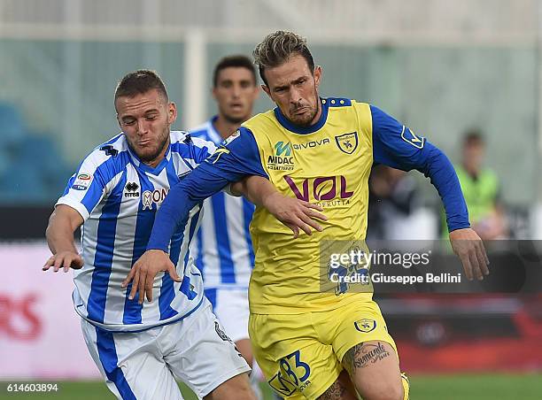 Michele Fornasier of Pescara Calcio and Antonio Floro Flores of AC Chievo Verona in action during the Serie A match between Pescara Calcio and AC...