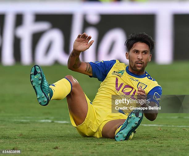 Lucas Castro of AC Chievo Verona in action during the Serie A match between Pescara Calcio and AC Chievo Verona at Adriatico Stadium on October 1,...