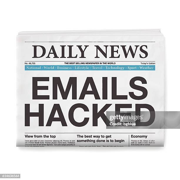 stockillustraties, clipart, cartoons en iconen met emails hacked headline. newspaper isolated on white background - anonymous reporting