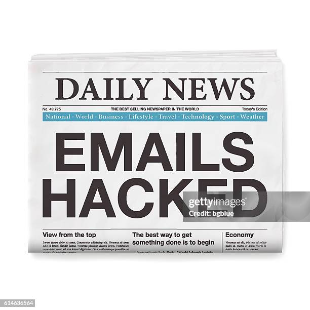 emails hacked headline. newspaper isolated on white background - cracker isolated stock illustrations