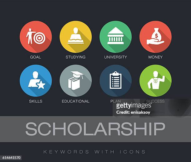 scholarship keywords with icons - learning objectives icon stock illustrations