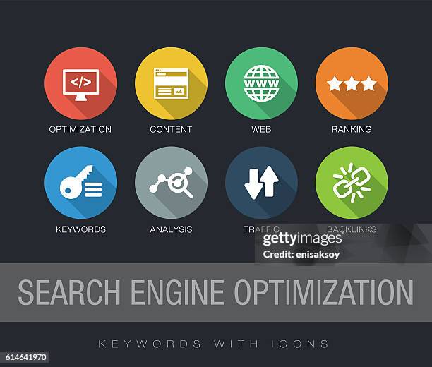 search engine optimization keywords with icons - online advertising stock illustrations