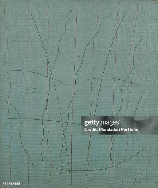 Italy, Lombardy, Milan, Museo del Novecento.Stylised two-coloured marks representing a fern.