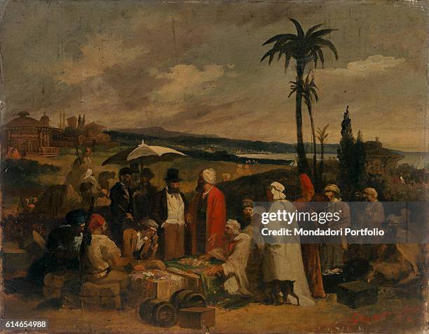 Italy, Veneto, Venice, Ca' Pesaro - Galleria Internazionale d'Arte Moderna.Westerners bargaining over some rugs with oriental merchants.