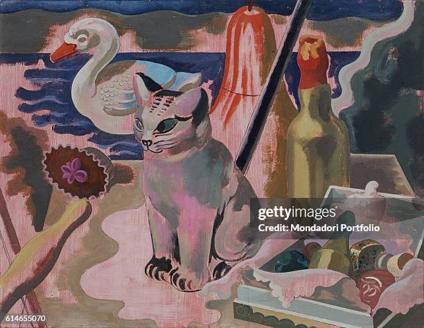 Italy, Veneto, Venice, Ca' Pesaro - Galleria Internazionale d'Arte Moderna.Composition with duck, cat, bottle and a box full of things.