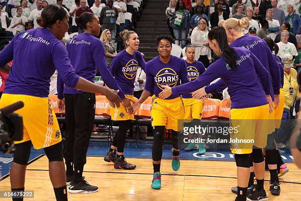 Alana Beard of the Los Angeles Sparks is introduced before Game One of the WNBA Finals against the Minnesota Lynx on October 9, 2016 at Target Center...