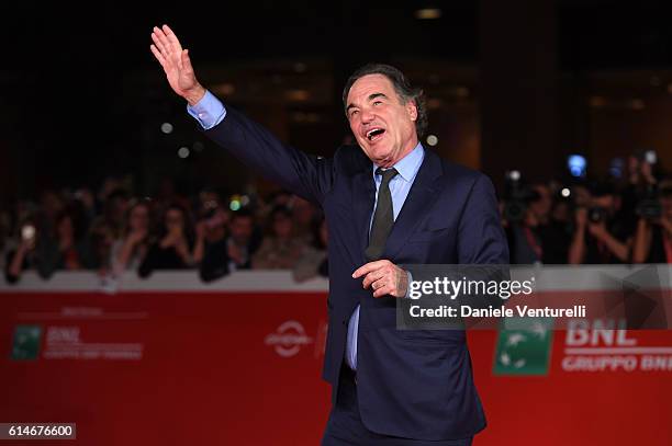 Oliver Stone walks a red carpet for 'Snowden' And 'Powidoki - Afterimage' during the 11th Rome Film Festival at Auditorium Parco Della Musica on...