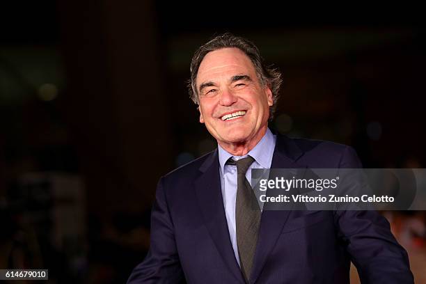 Oliver Stone walks a red carpet for 'Snowden' And 'Powidoki - Afterimage' during the 11th Rome Film Festival at Auditorium Parco Della Musica on...
