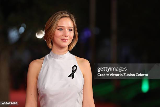 Zofia Wichlacz walks a red carpet for 'Snowden' And 'Powidoki - Afterimage' during the 11th Rome Film Festival at Auditorium Parco Della Musica on...