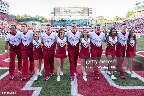 Arkansas Razorbacks Cheer Arkansas Razorback Cheerleaders sing after a game against the Alabama ...