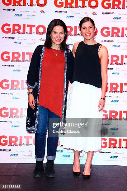 Actresses Araceli Ramirez and Ximena Ayala pose during "Grito al Cielo con Todo mi Corazón" play's Press Conference on October 13 in Mexico City,...