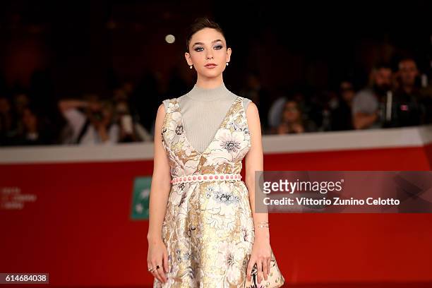 Matilda De Angelis walks a red carpet for 'Snowden' And 'Powidoki - Afterimage' during the 11th Rome Film Festival at Auditorium Parco Della Musica...