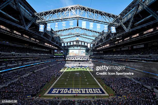 General view of Lucas Oil Stadium in action during a game between the Indianapolis Colts and the Chicago Bears at Lucas Oil Stadium in Indianapolis,...
