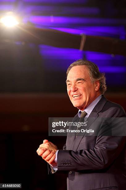 Oliver Stone walks a red carpet for 'Snowden' and 'Powidoki -Afterimage' during the 11th Rome Film Festival at Auditorium Parco Della Musica on...