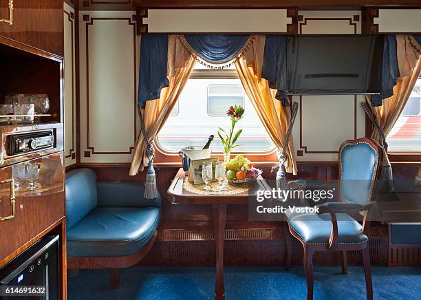 deluxe cabin on the train - first class carriage stock pictures, royalty-free photos & images