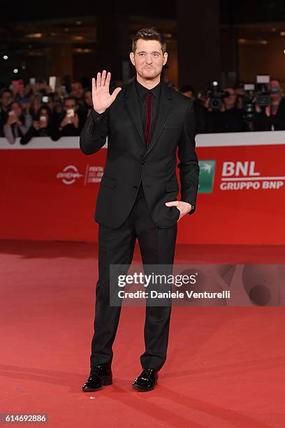 Michael Buble walks a red carpet for 'Tour Stop 148' during the 11th Rome Film Festival at Auditorium Parco Della Musica on October 14, 2016 in Rome,...