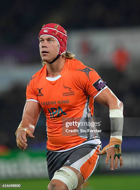 Mouritz Botha of the Falcons in action during the European Rugby Challenge Cup match Ospreys and Newcastle Falcons at The Liberty Stadium on October...