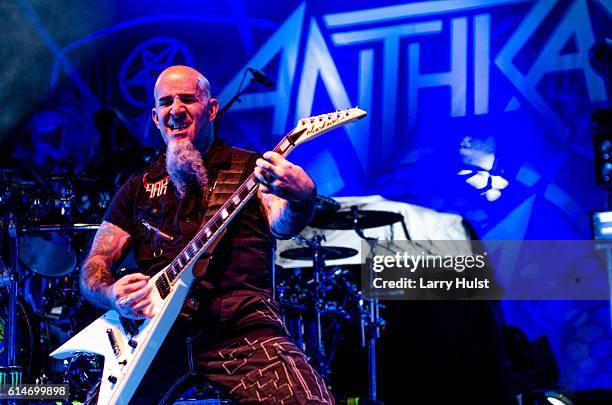 Scott Ian is performing with "Antrax" at the Fillmore Auditorium in Denver, Colorado on October 10, 2016.