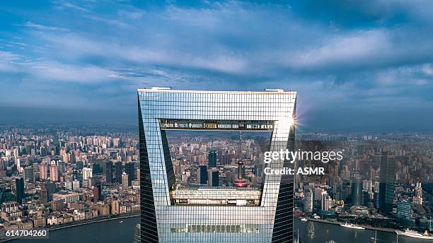 aerial view of shanghai - shanghai world financial center stock pictures, royalty-free photos & images