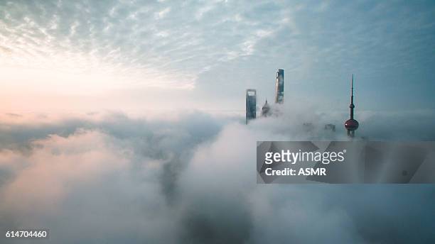 aerial view of shanghai - skyscraper stock pictures, royalty-free photos & images